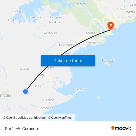 Sorá to Curundú map