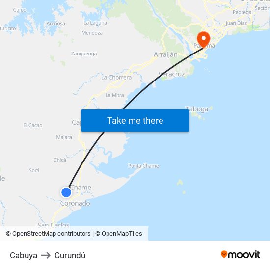 Cabuya to Curundú map