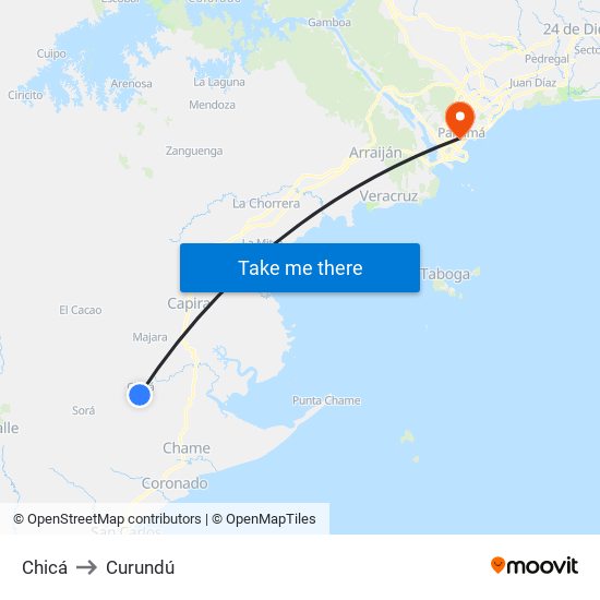 Chicá to Curundú map