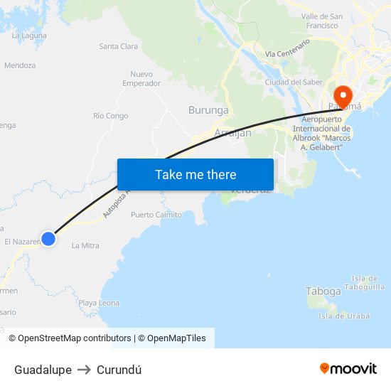 Guadalupe to Curundú map