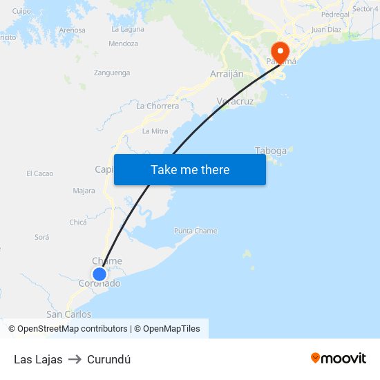 Las Lajas to Curundú map