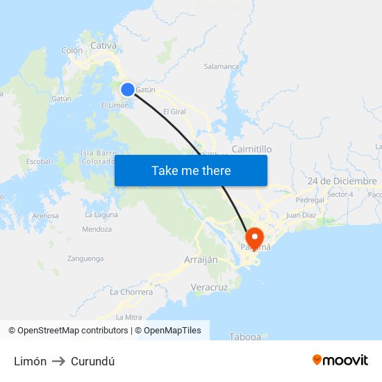 Limón to Curundú map