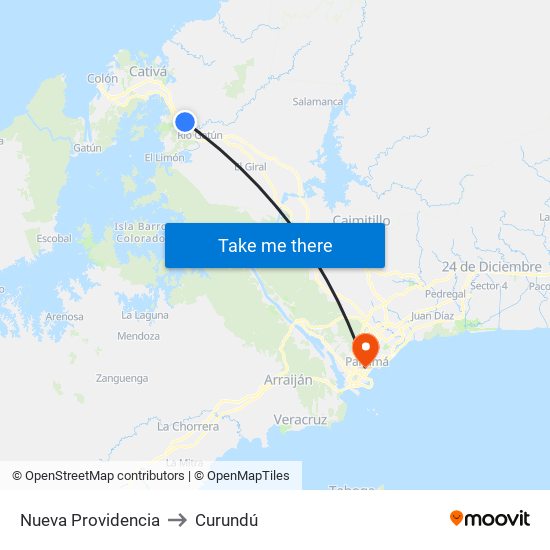 Nueva Providencia to Curundú map