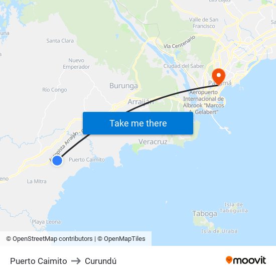 Puerto Caimito to Curundú map