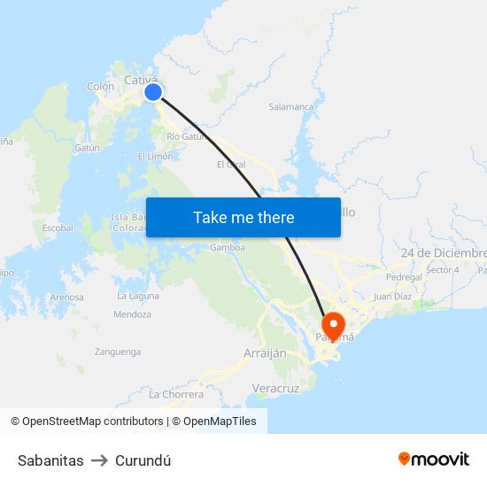 Sabanitas to Curundú map