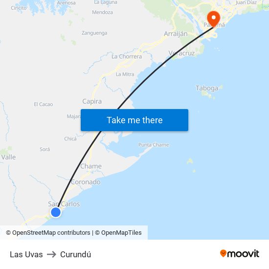 Las Uvas to Curundú map