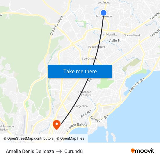 Amelia Denis De Icaza to Curundú map