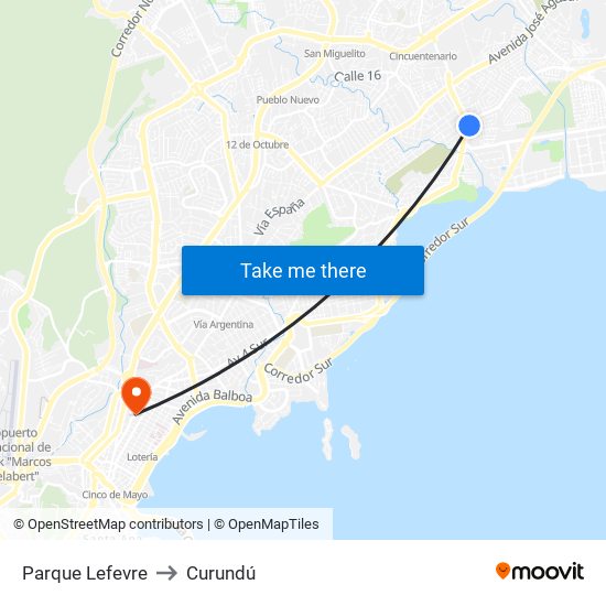 Parque Lefevre to Curundú map