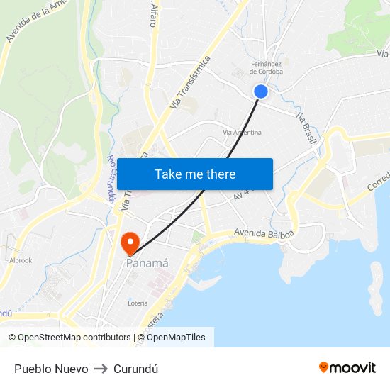 Pueblo Nuevo to Curundú map