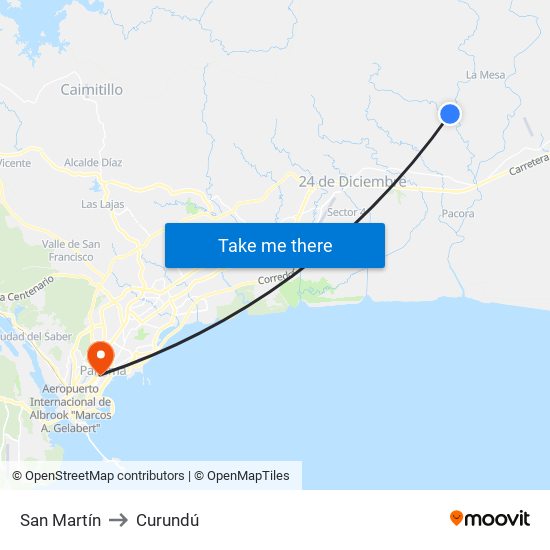 San Martín to Curundú map