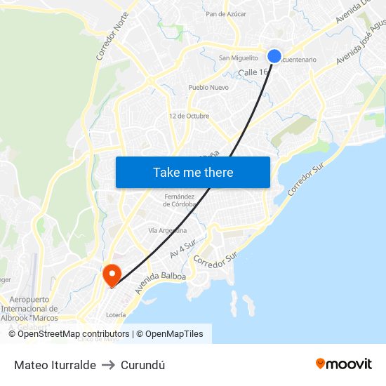 Mateo Iturralde to Curundú map