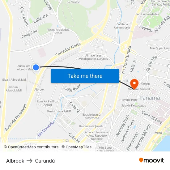 Albrook to Curundú map