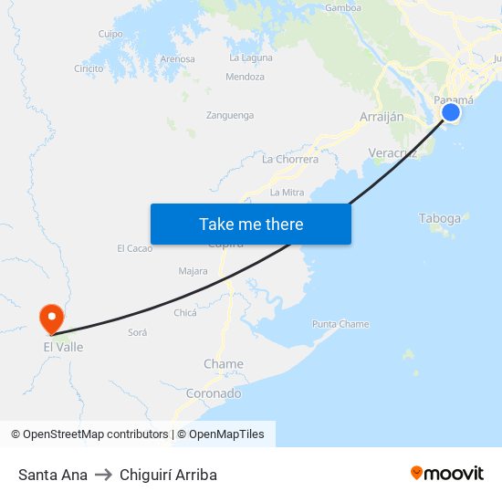 Santa Ana to Chiguirí Arriba map