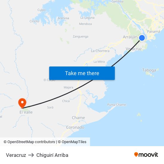 Veracruz to Chiguirí Arriba map
