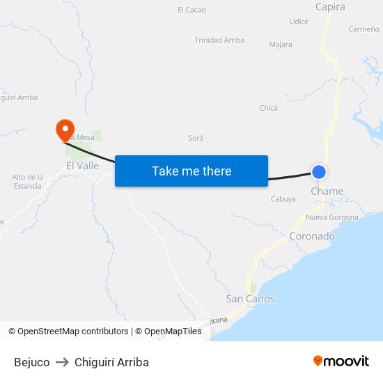 Bejuco to Chiguirí Arriba map