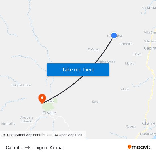Caimito to Chiguirí Arriba map