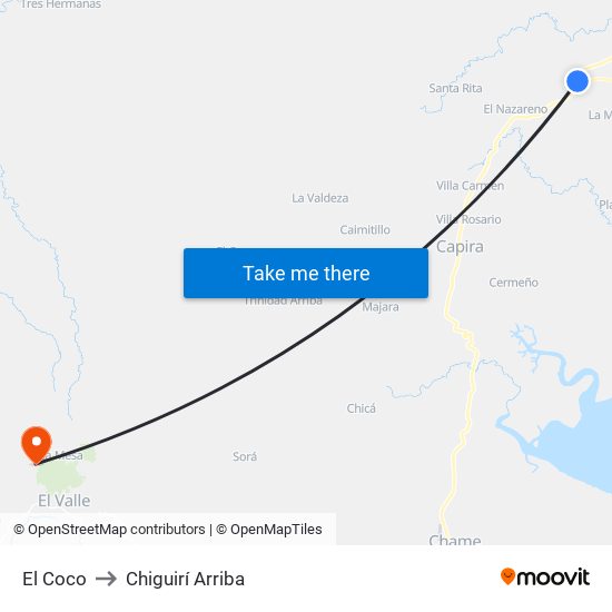 El Coco to Chiguirí Arriba map