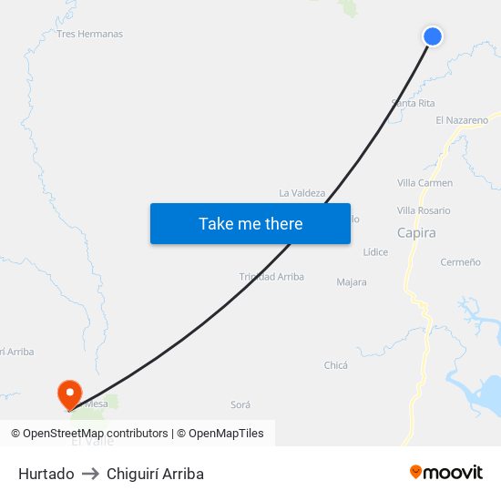 Hurtado to Chiguirí Arriba map