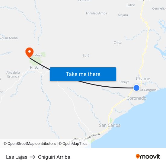 Las Lajas to Chiguirí Arriba map