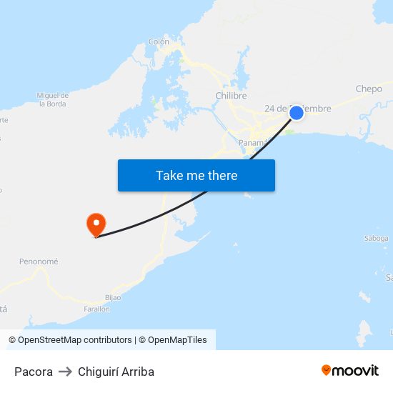 Pacora to Chiguirí Arriba map