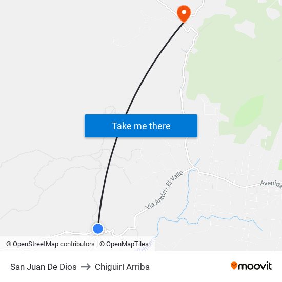 San Juan De Dios to Chiguirí Arriba map