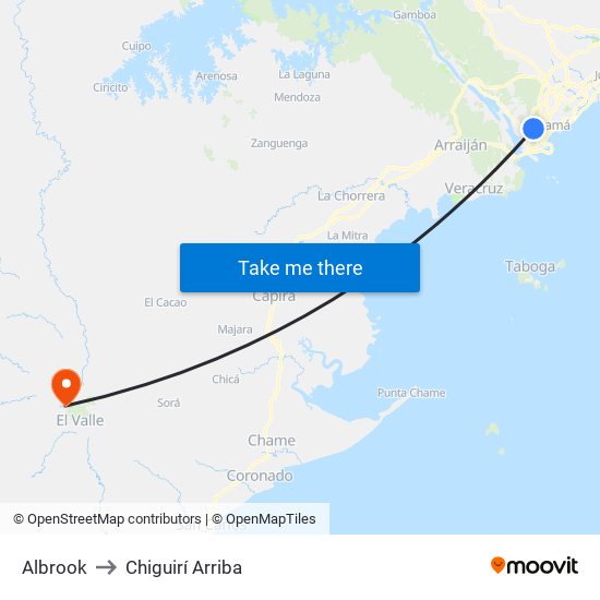 Albrook to Chiguirí Arriba map