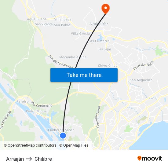 Arraiján to Chilibre map