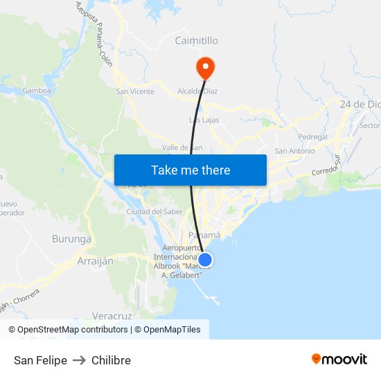 San Felipe to Chilibre map
