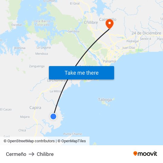 Cermeño to Chilibre map