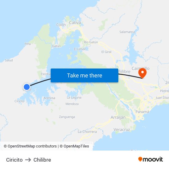 Ciricito to Chilibre map