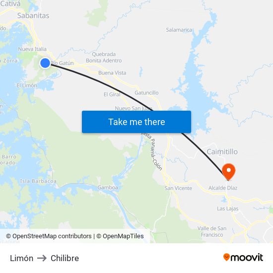 Limón to Chilibre map