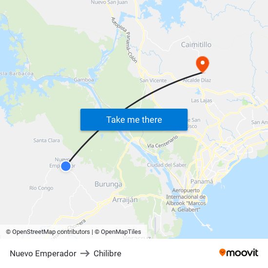 Nuevo Emperador to Chilibre map