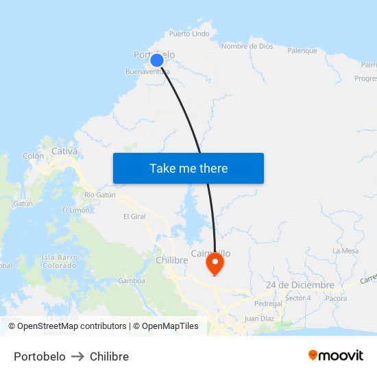 Portobelo to Chilibre map