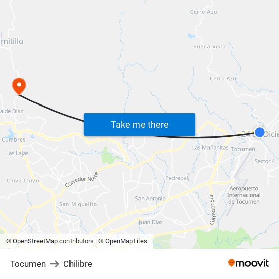 Tocumen to Chilibre map