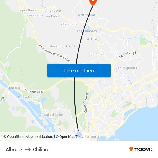 Albrook to Chilibre map