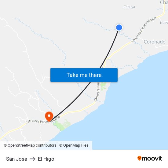 San José to El Higo map