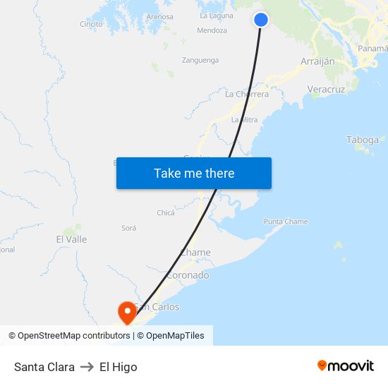 Santa Clara to El Higo map