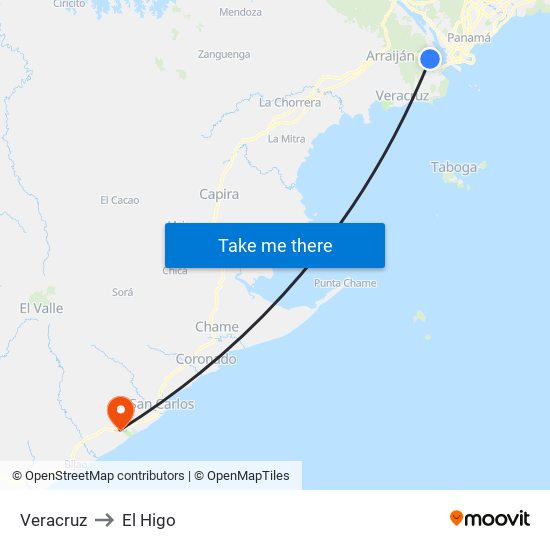 Veracruz to El Higo map