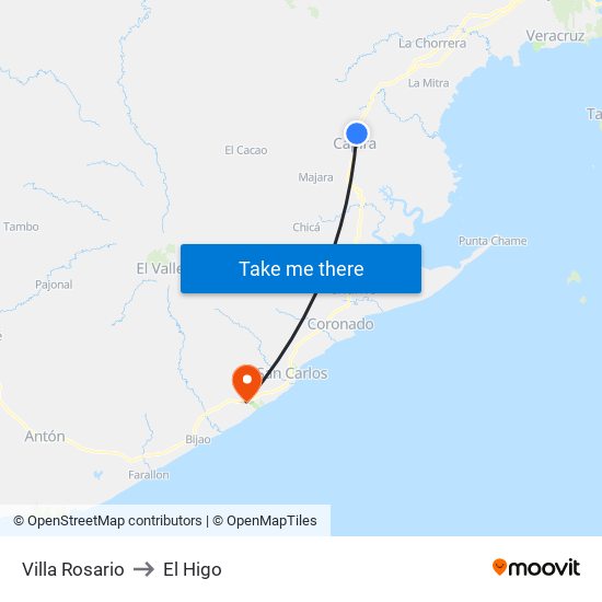 Villa Rosario to El Higo map