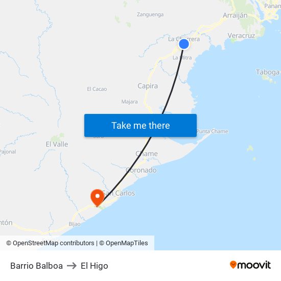 Barrio Balboa to El Higo map