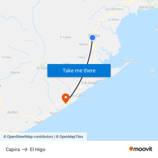 Capira to El Higo map