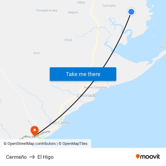 Cermeño to El Higo map