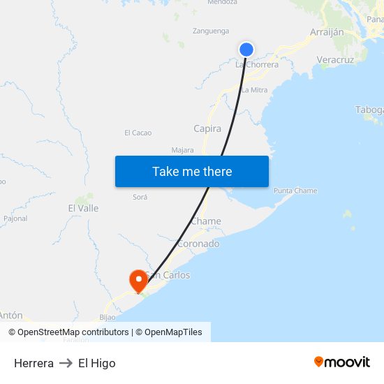 Herrera to El Higo map
