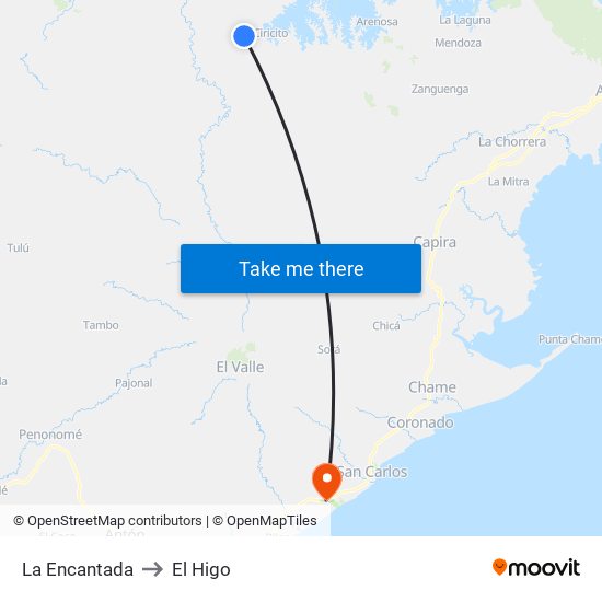 La Encantada to El Higo map