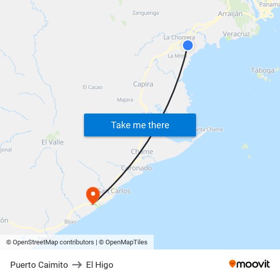 Puerto Caimito to El Higo map