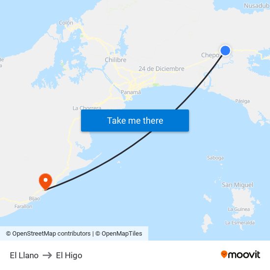 El Llano to El Higo map