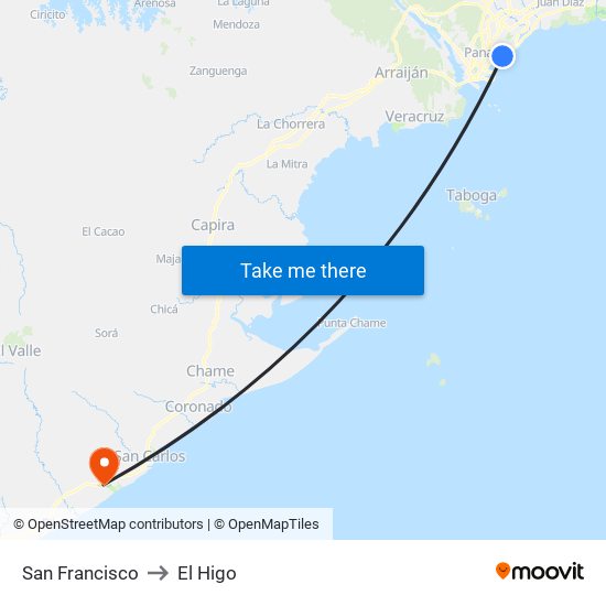 San Francisco to El Higo map