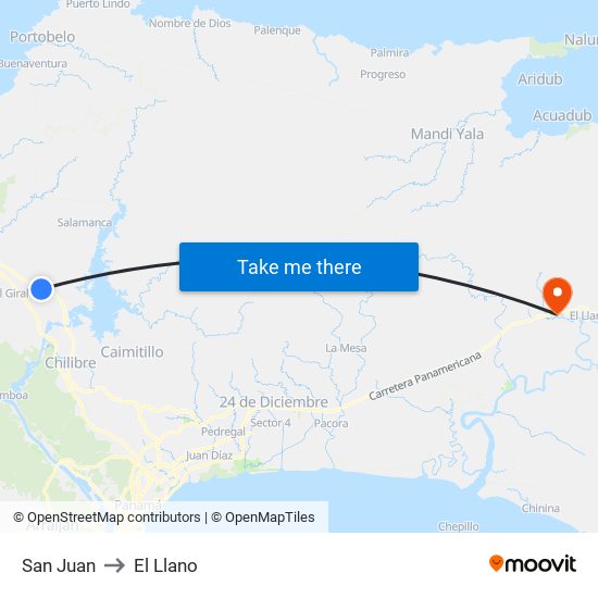 San Juan to El Llano map