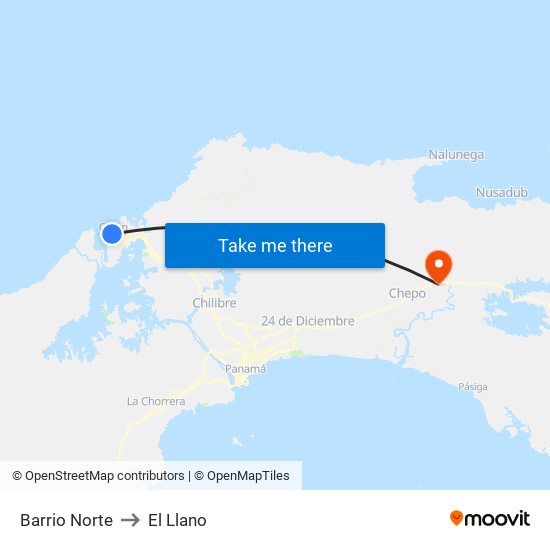 Barrio Norte to El Llano map