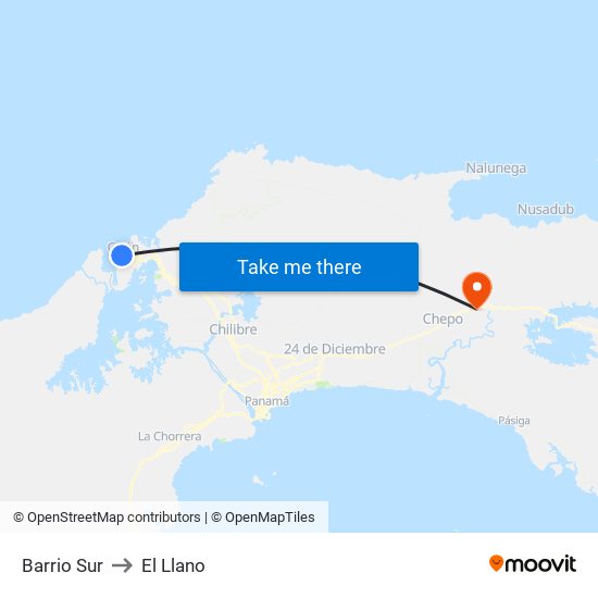 Barrio Sur to El Llano map